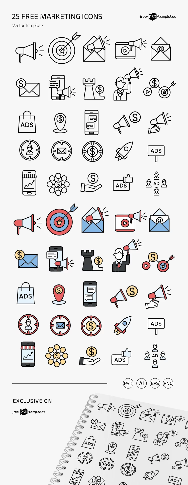 Free Marketing Icons Templates in EPS + PSD