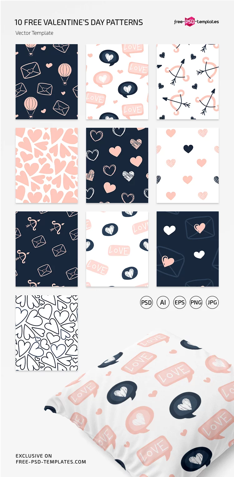 Free Valentine’s Day Pattern Set in EPS + PSD