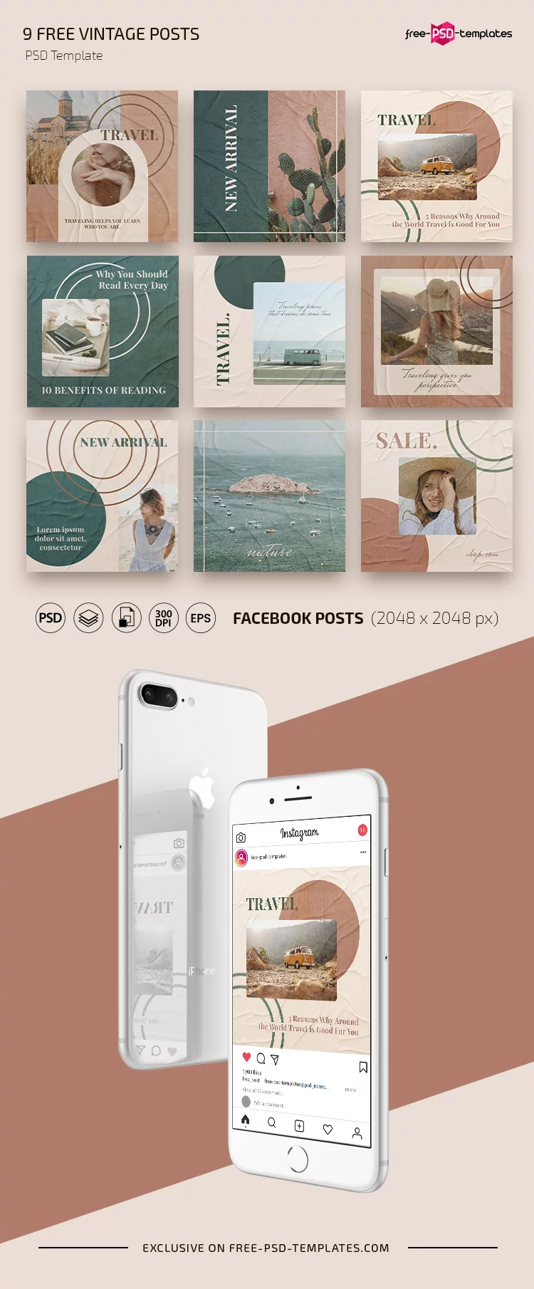 Free Vintage Instagram Posts Set Templates in PSD + Vector (.ai+.eps)