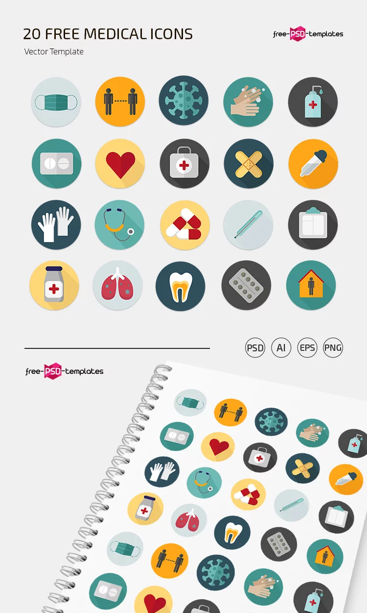 Free Medical Icons set Template in PSD + Vector (.ai+.eps)