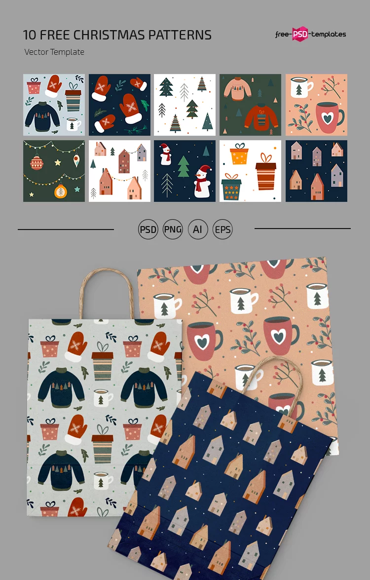 Free Christmas patterns Template in PSD + Vector (.ai+.eps)