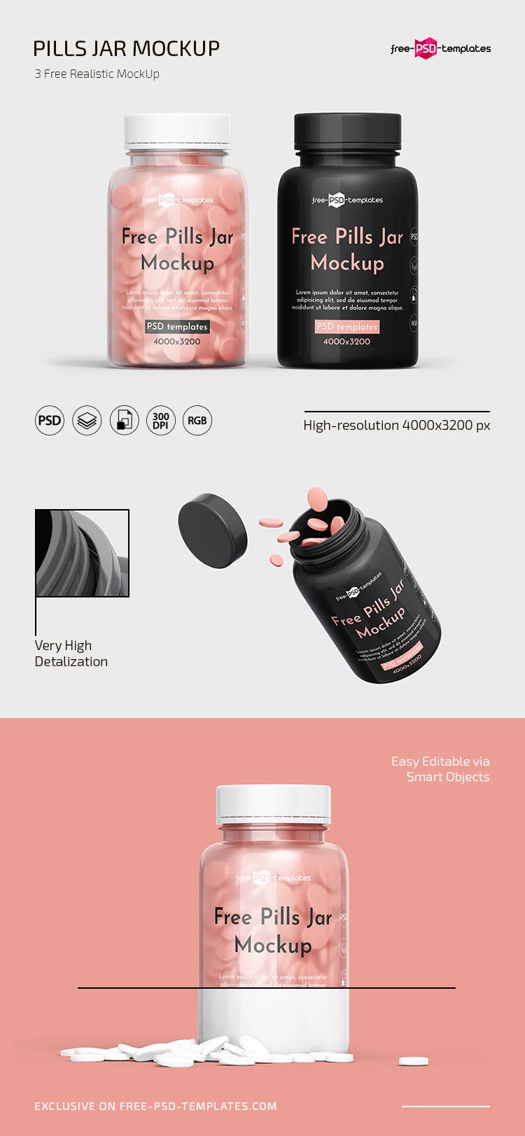 Free Pills Jar Mockup Template in PSD