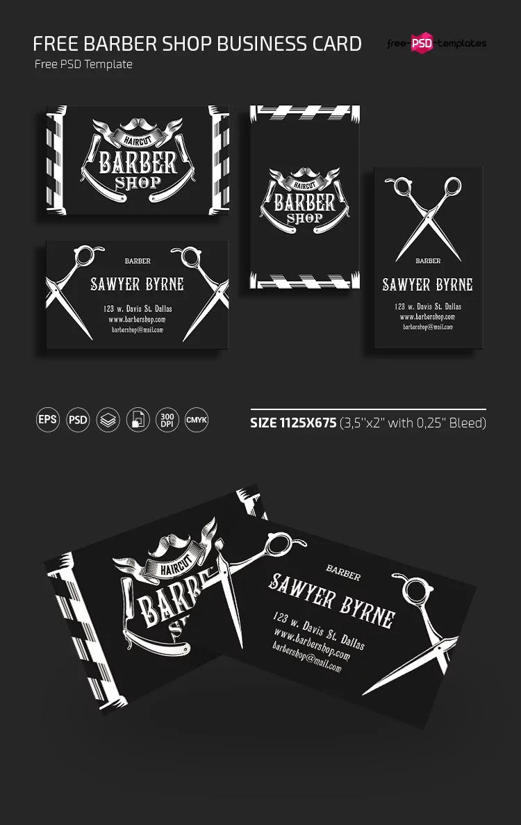 Free Barber Shop Business Card Templates in PSD + Vector (.ai+.eps)