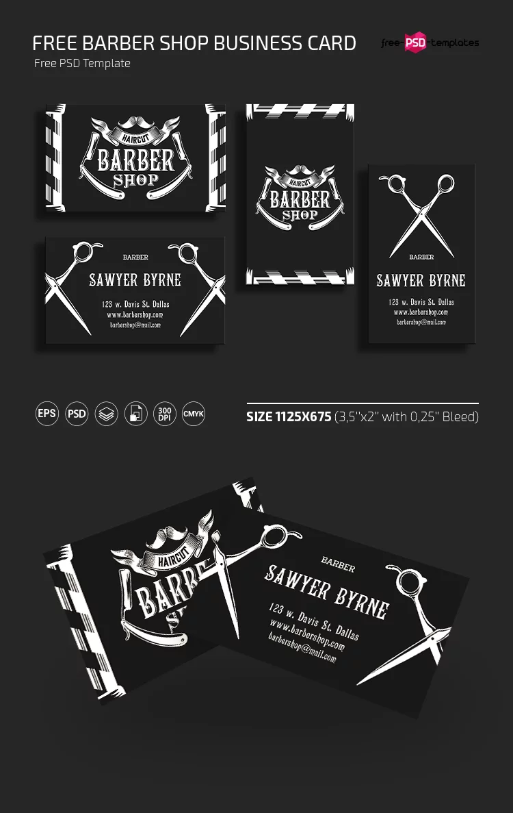 Free Barber Shop Business Card Templates in PSD   Vector ( ai  eps