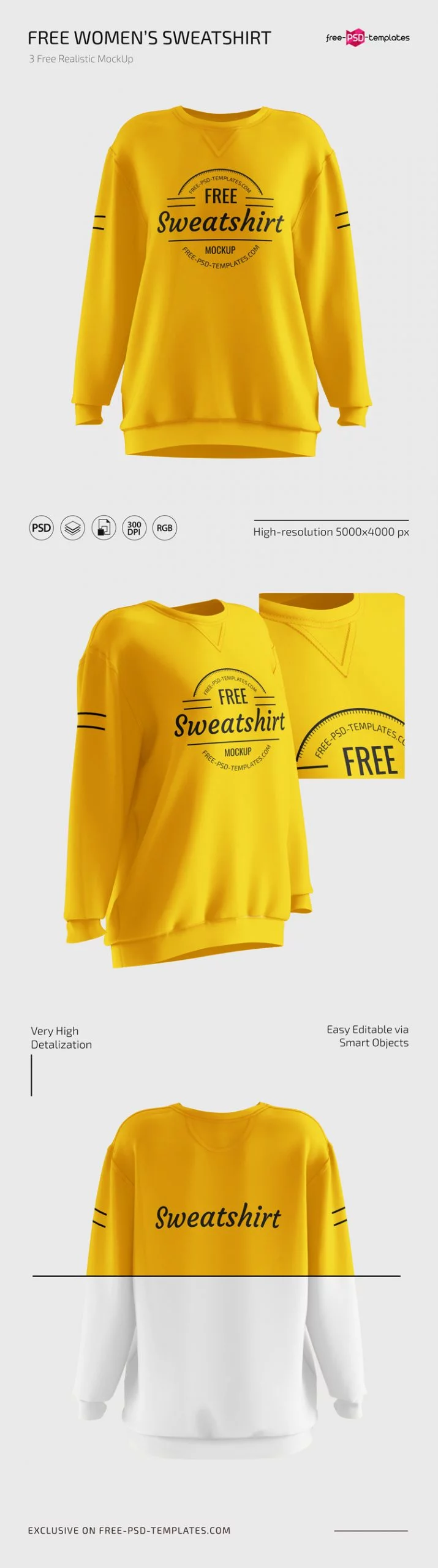 Free Women’s Sweatshirt Mockups in PSD