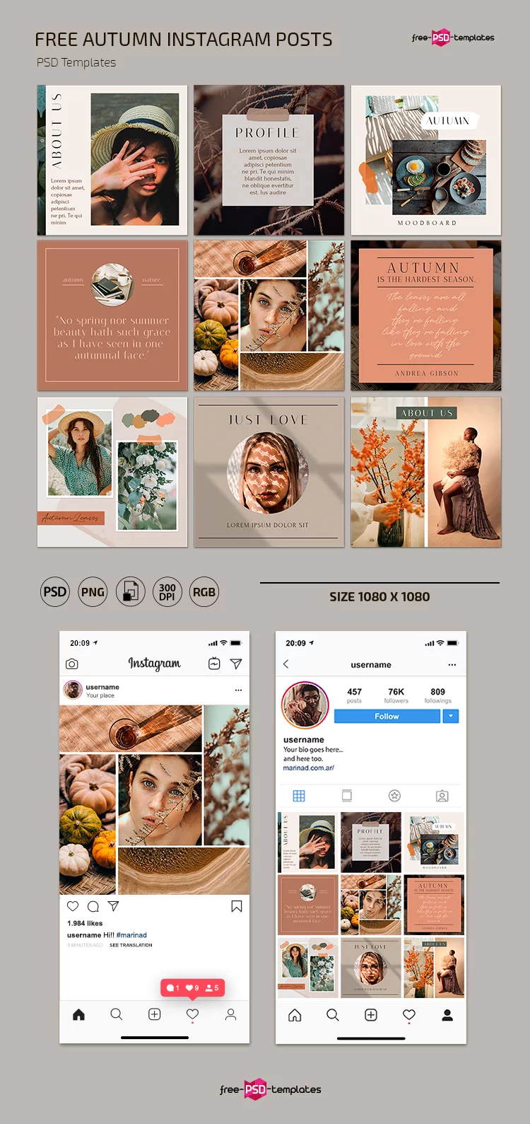 Free Autumn Mood Instagram Posts Template in PSD
