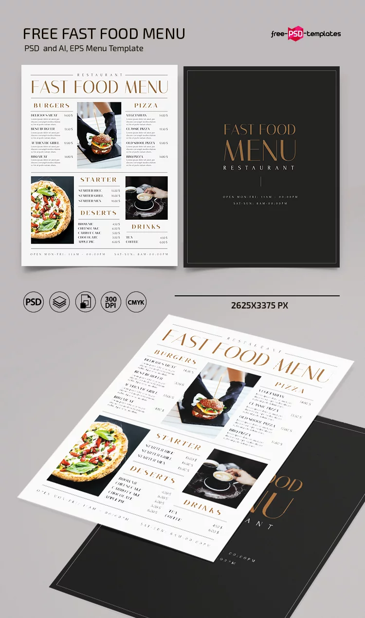 Free Fast Food Menu Template in PSD + Vector (.ai, .eps)