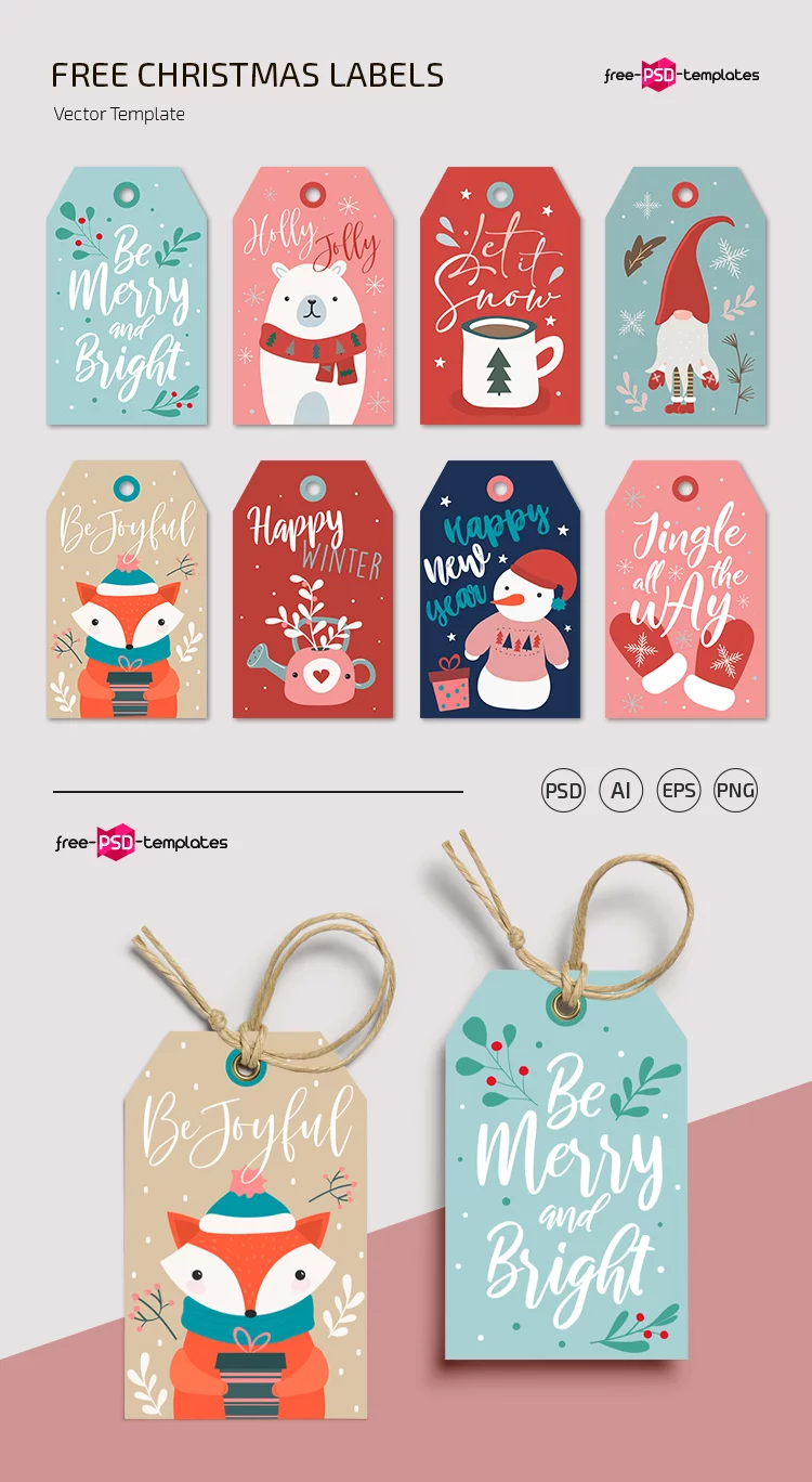 Free Christmas label set Template in PSD + Vector (.ai+.eps)