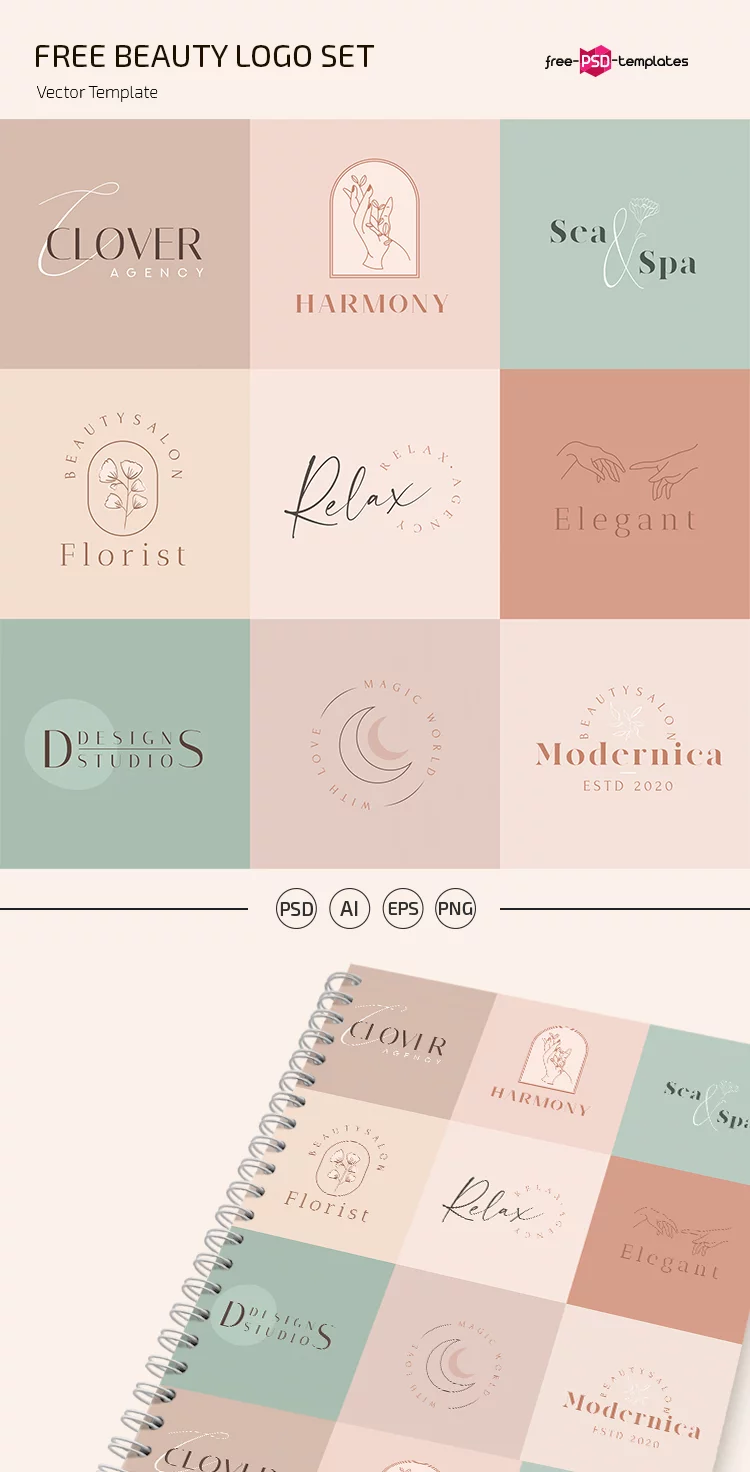 Free Beauty Logo set Template in PSD + Vector (.ai+.eps)