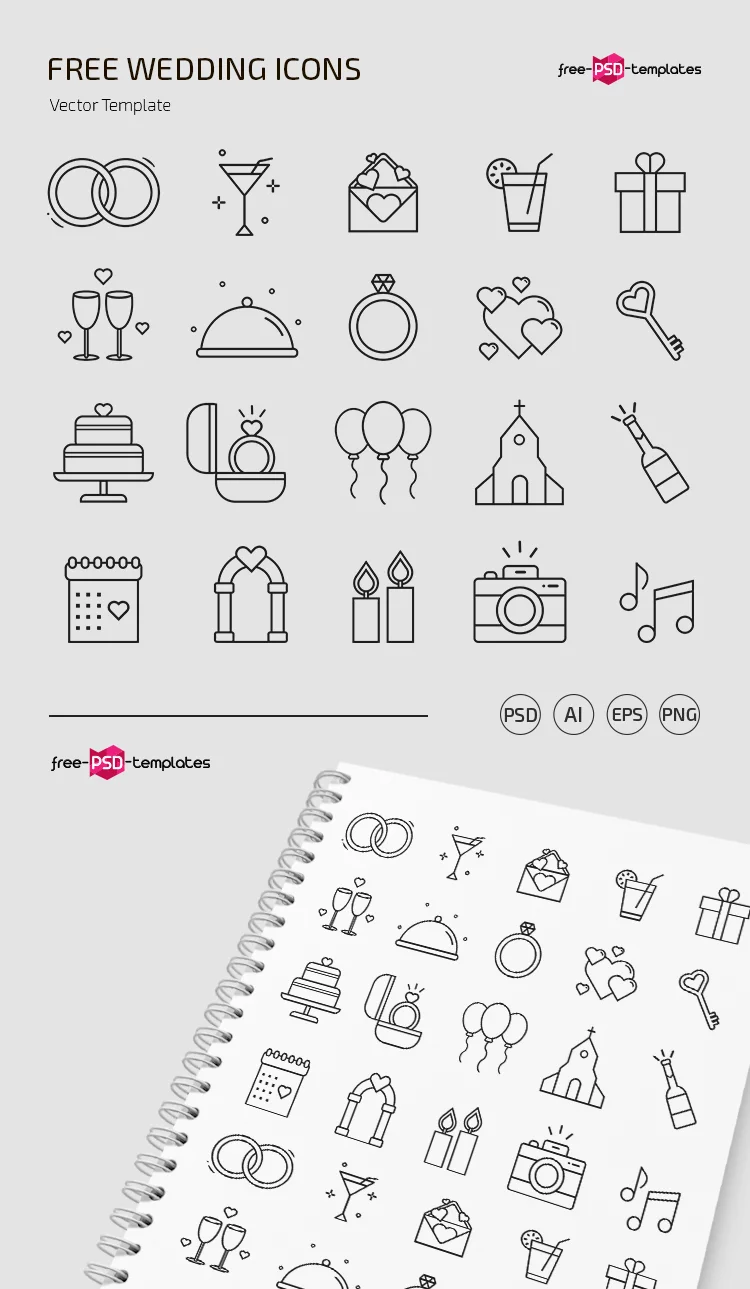 Free wedding Icons set Template in PSD + Vector (.ai+.eps)