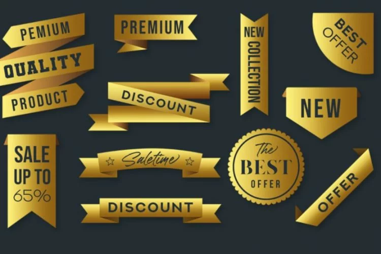 Golden sale badges sticker vector free download