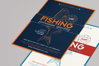 Free fishing tournament Flyer Template in PSD + Vector (.ai, .eps)
