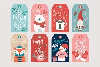 Free Christmas label set Template in PSD + Vector (.ai+.eps)