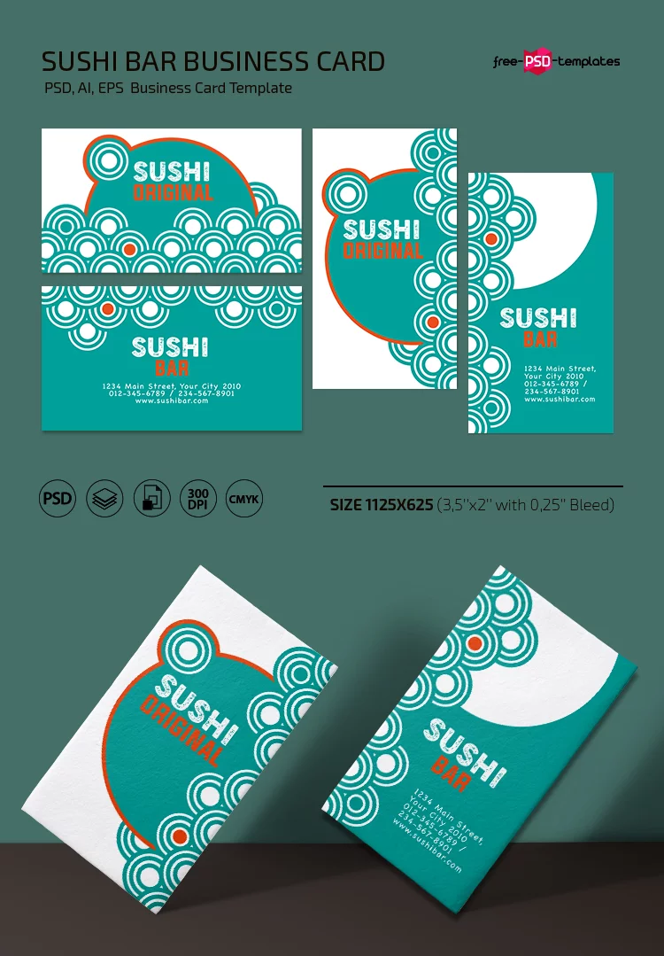 Free Sushi Bar business card Template in PSD + Vector (.ai, .eps)