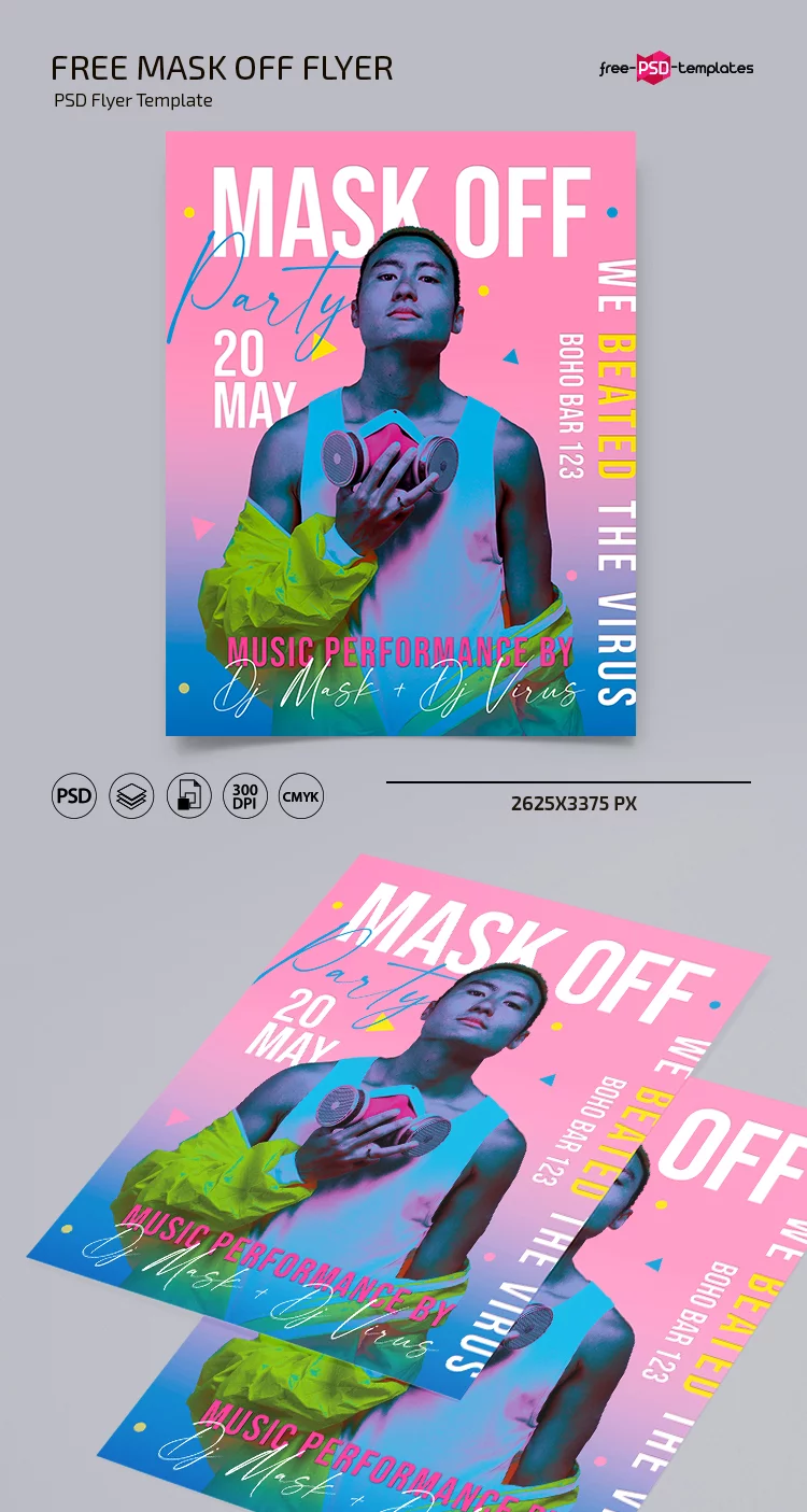 Free Mask Off Party Flyer Template in PSD