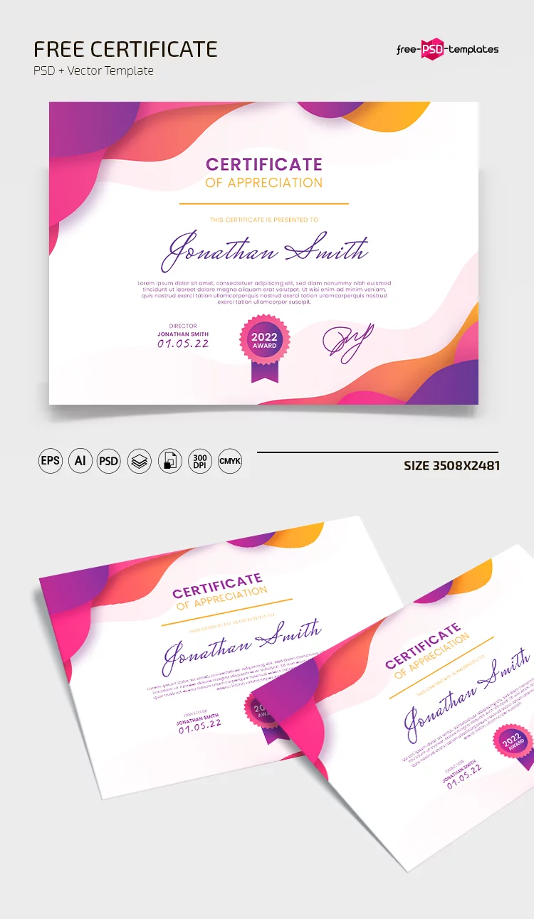 Free Certificate Template in PSD + Vector (.ai+.eps)