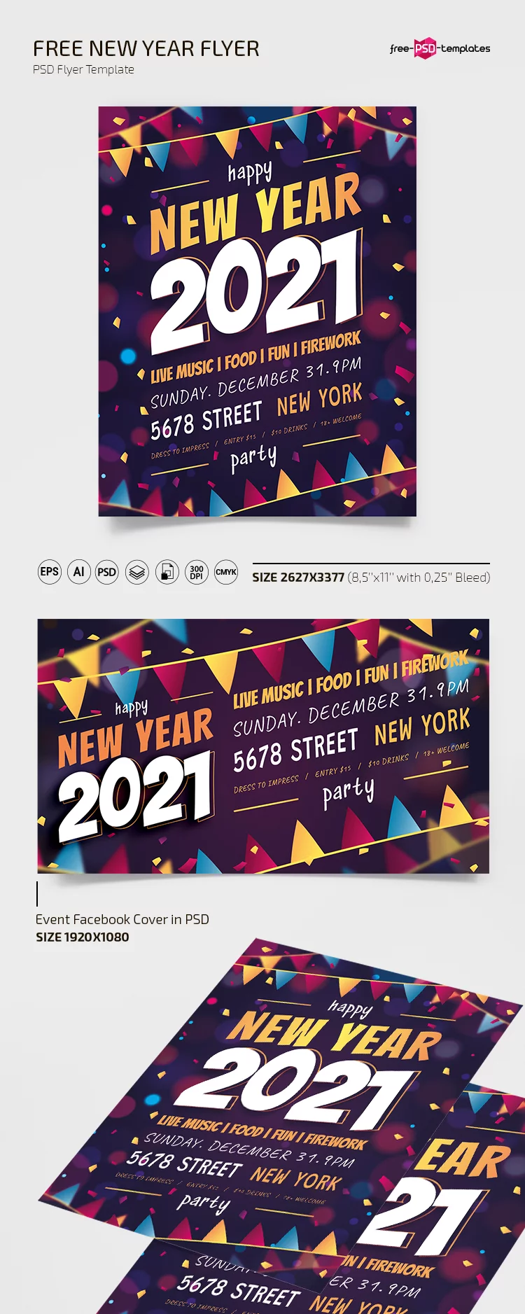 Free New Year Flyer Templates in PSD + Vector (.ai+.eps)