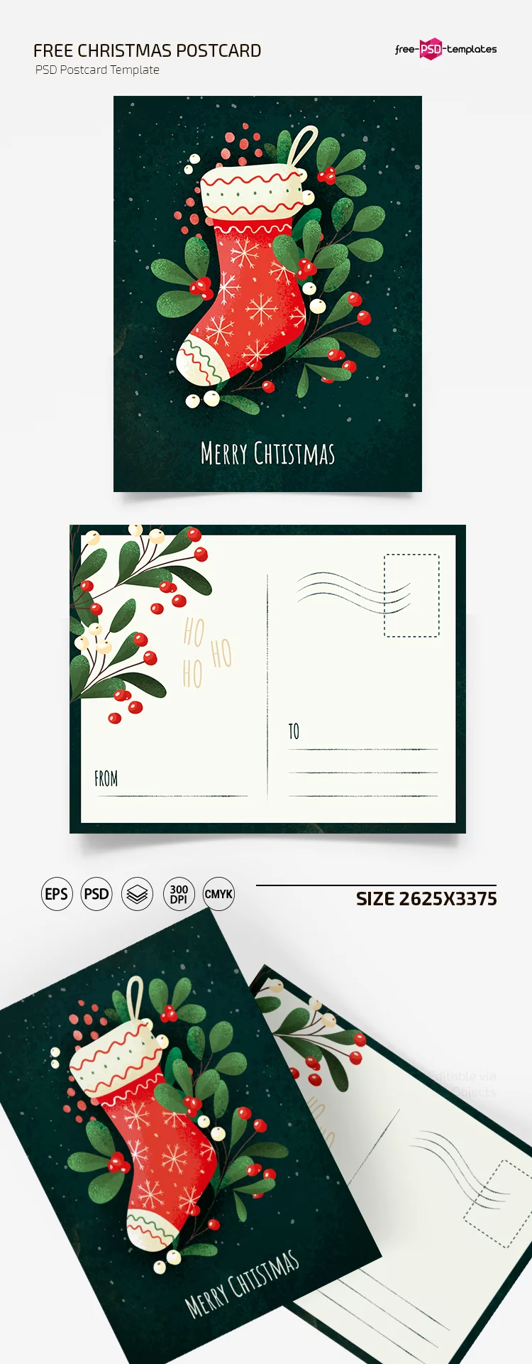 Free Christmas Postcard Templates in PSD + EPS