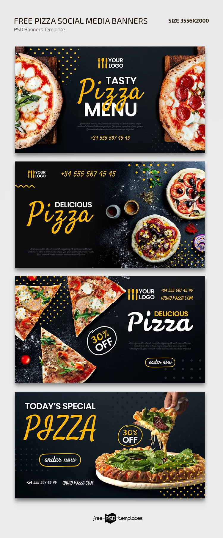 Free Pizza Social Media Banners Templates in PSD + Vector (.ai+.eps)