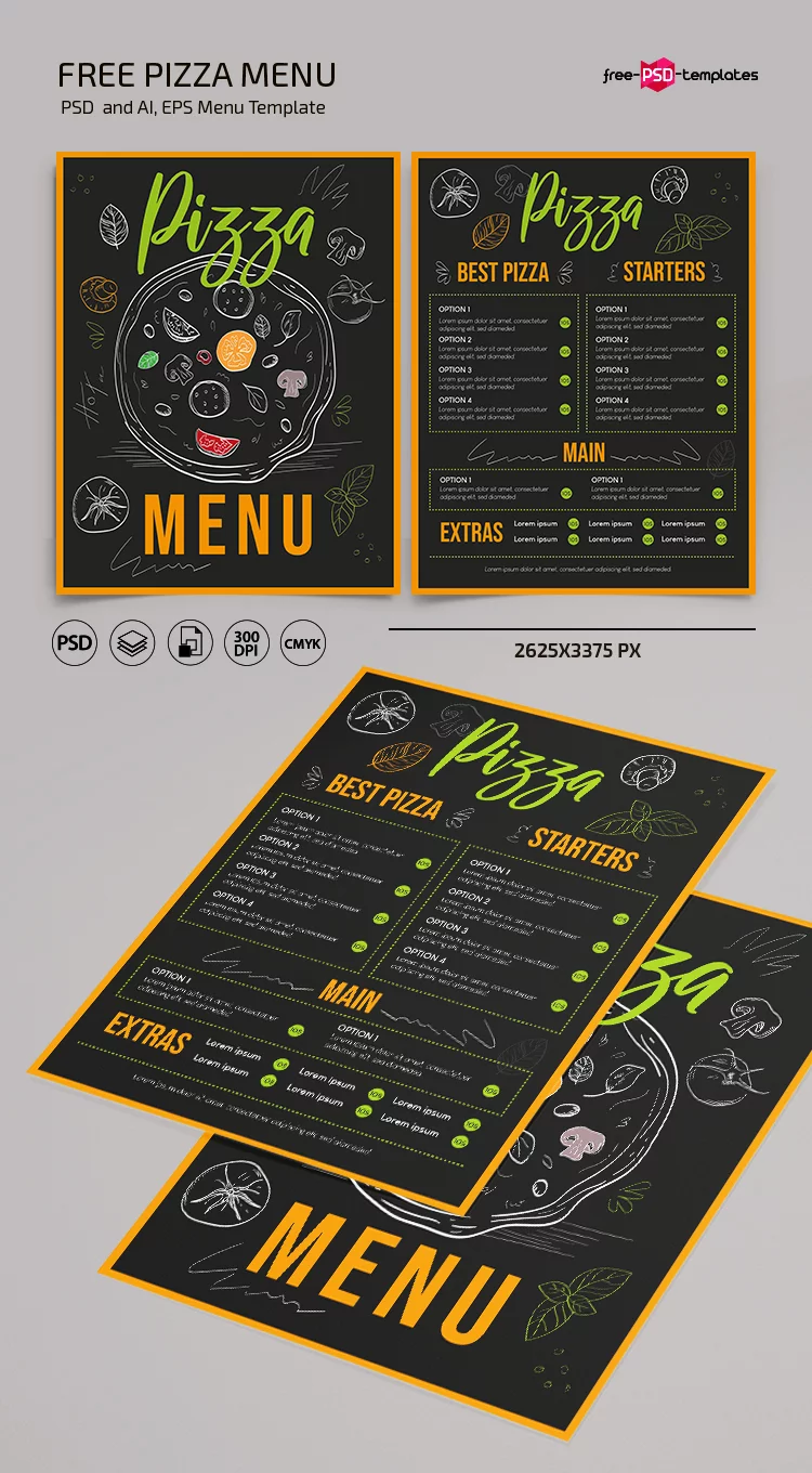Free Pizza menu Template in PSD + Vector (.ai, .eps)