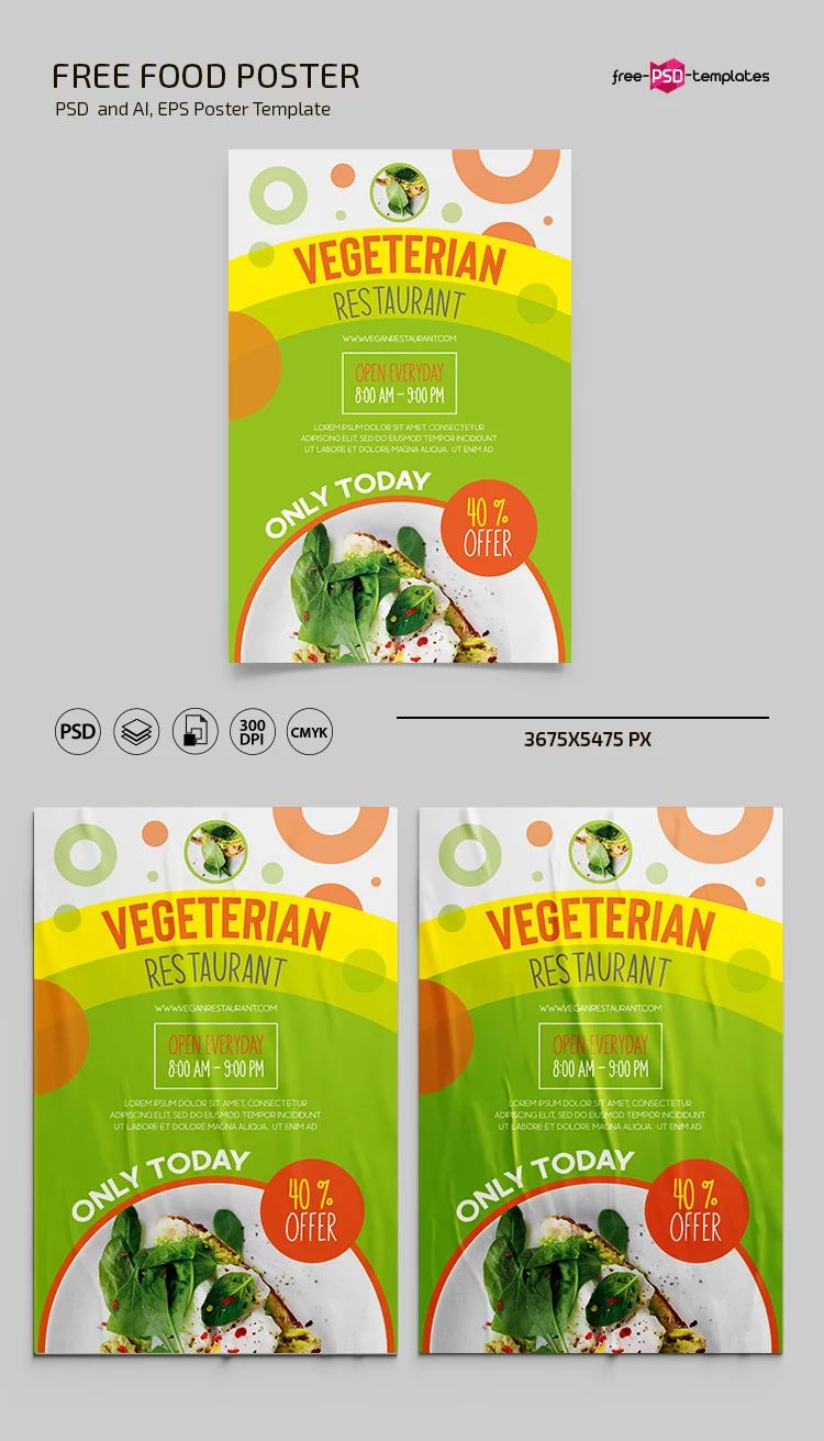 Free food poster template in PSD + Vector (.ai, .eps)