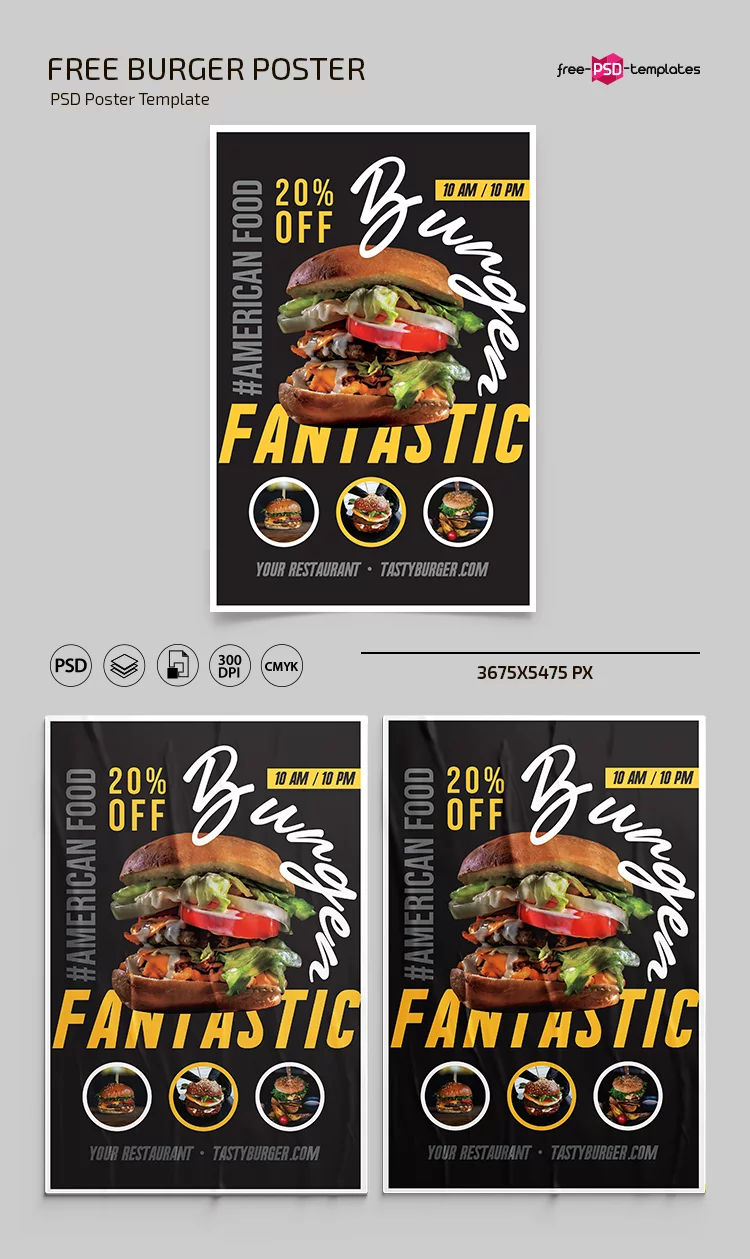 Free Burger poster template in PSD