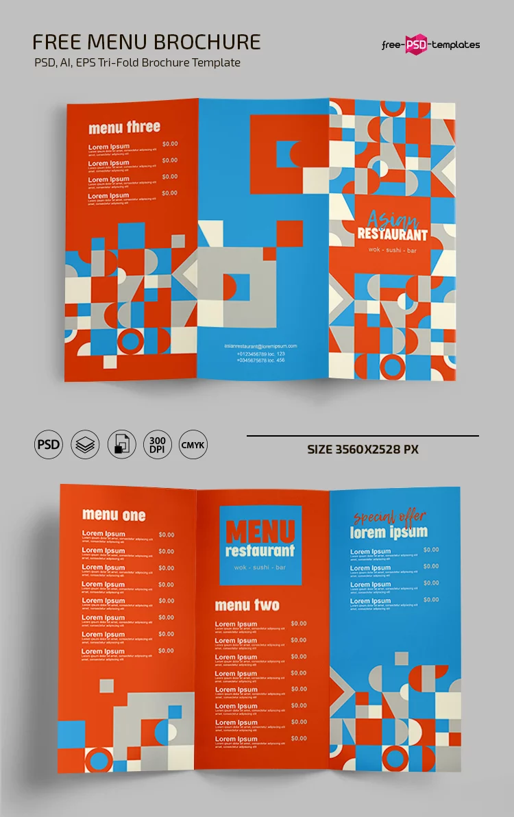 Free Menu Trifold Brochure in PSD + Vector (.ai .eps)