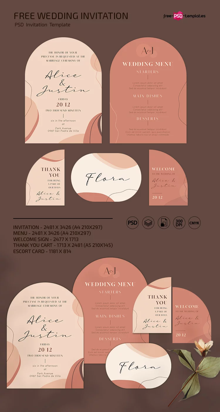 Free Wedding Invitation Template in PSD + Vector (.ai, .eps)