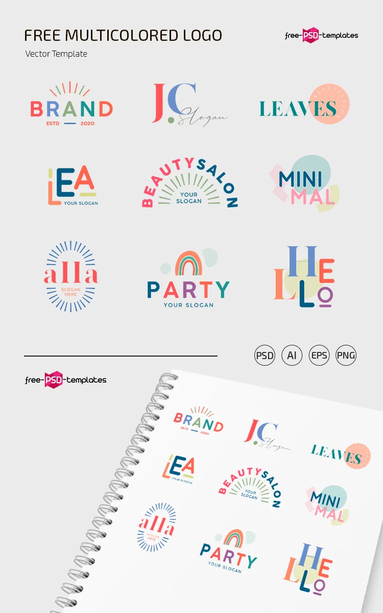 Free multicolored Logo Set Template in PSD + Vector (.ai+.eps)