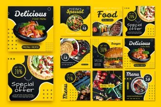 Free Food Instagram Posts Set Templates in PSD + Vector (.ai+.eps)