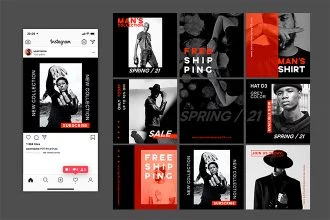 Free Man’s collection instagram posts template in PSD