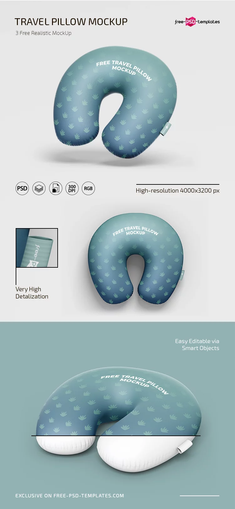 Free PSD Travel Pillow Mockup Template