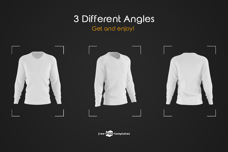 Download Men's V-Neck Long Sleeve T-Shirts MockUp Set | Free PSD ...