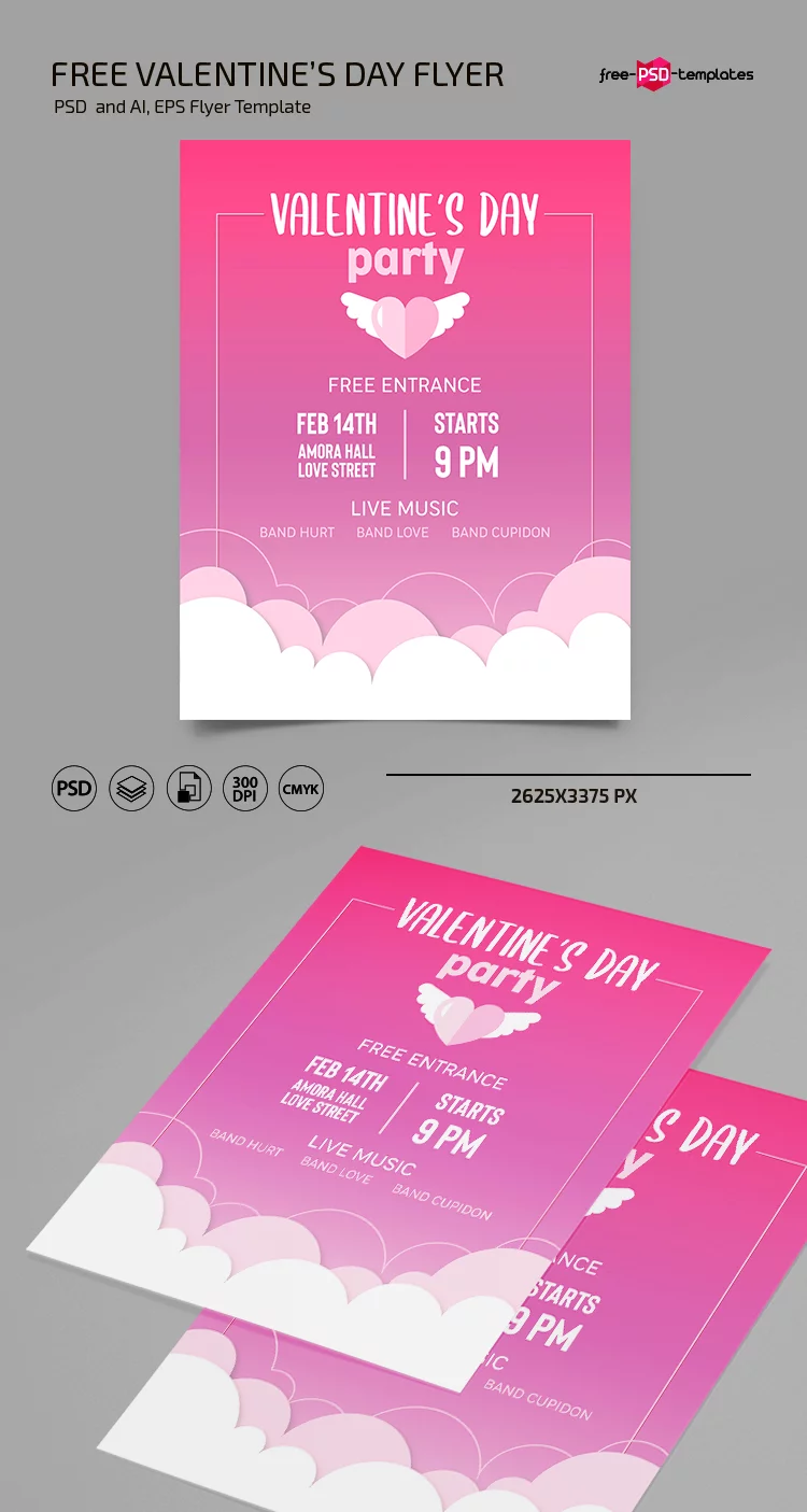Free Valentine Day Flyer in PSD + Vector (.ai, .eps)