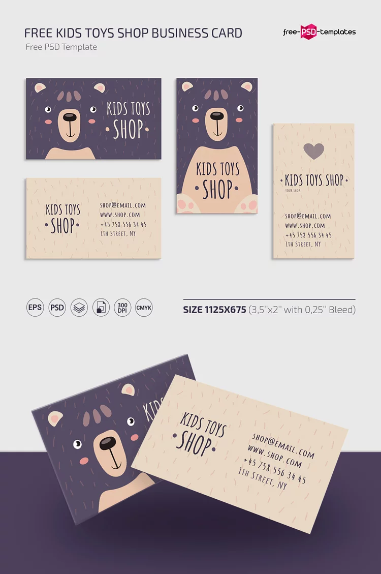 Free Kids Toys Shop Business Card Templates in PSD + Vector (.ai+.eps)