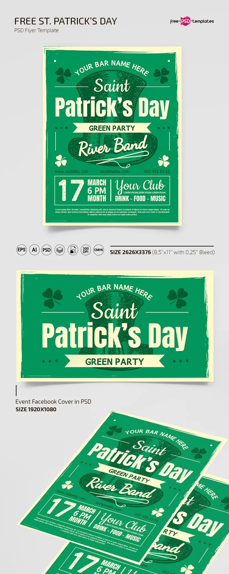 Free St. Patrick’s Day Poster Templates in PSD + Vector (.ai+.eps)