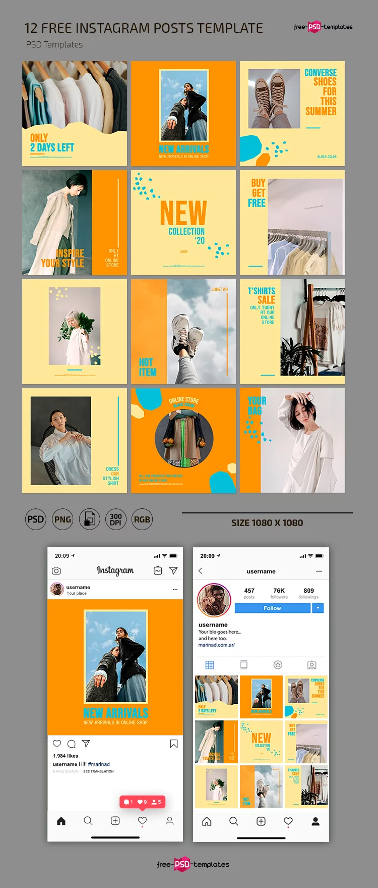Free Clothes Shop Instagram Posts Template in PSD