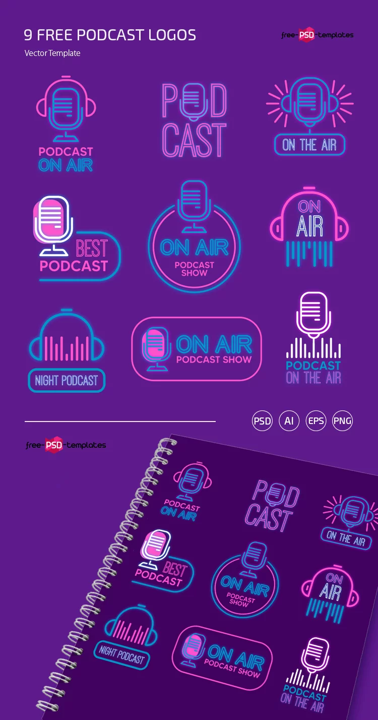 Free Podcast Logo Set Template in PSD + Vector (.ai+.eps)