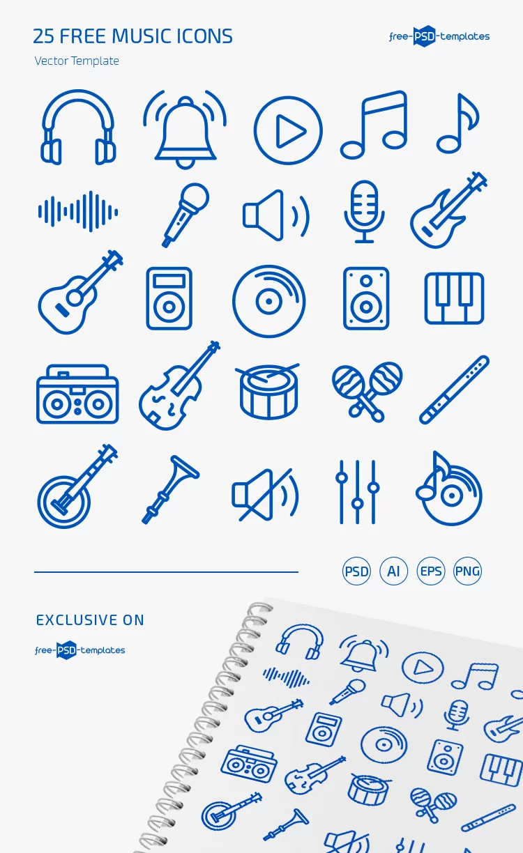 Free Music Icons Templates in EPS + PSD
