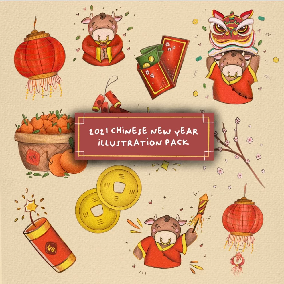 Free 2021 Chinese New Year Illustrations in PNG