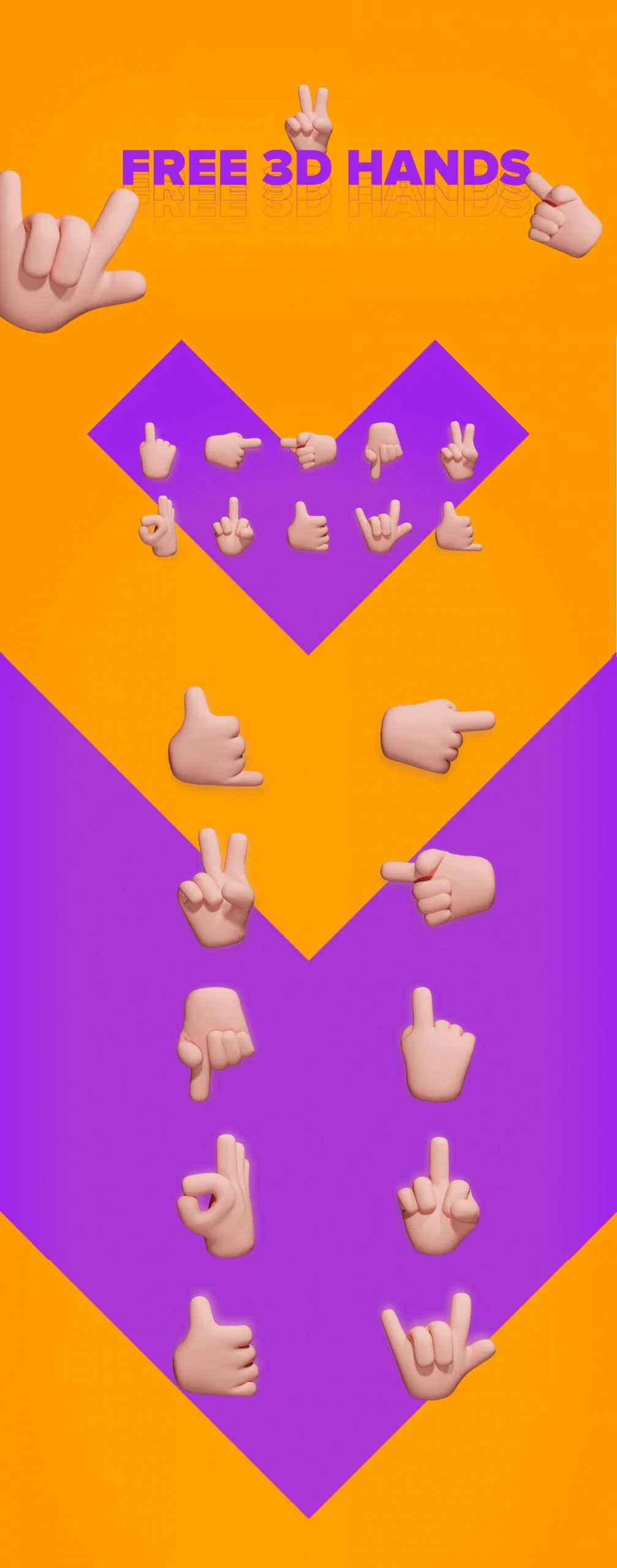 Free 3D Hands Icon Set
