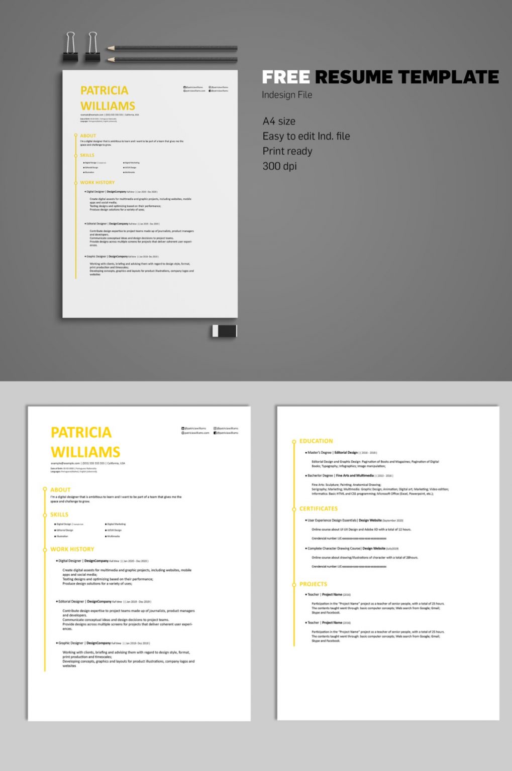 indesign resume template free download