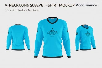 Men’s V-Neck Long Sleeve T-Shirts MockUp Set