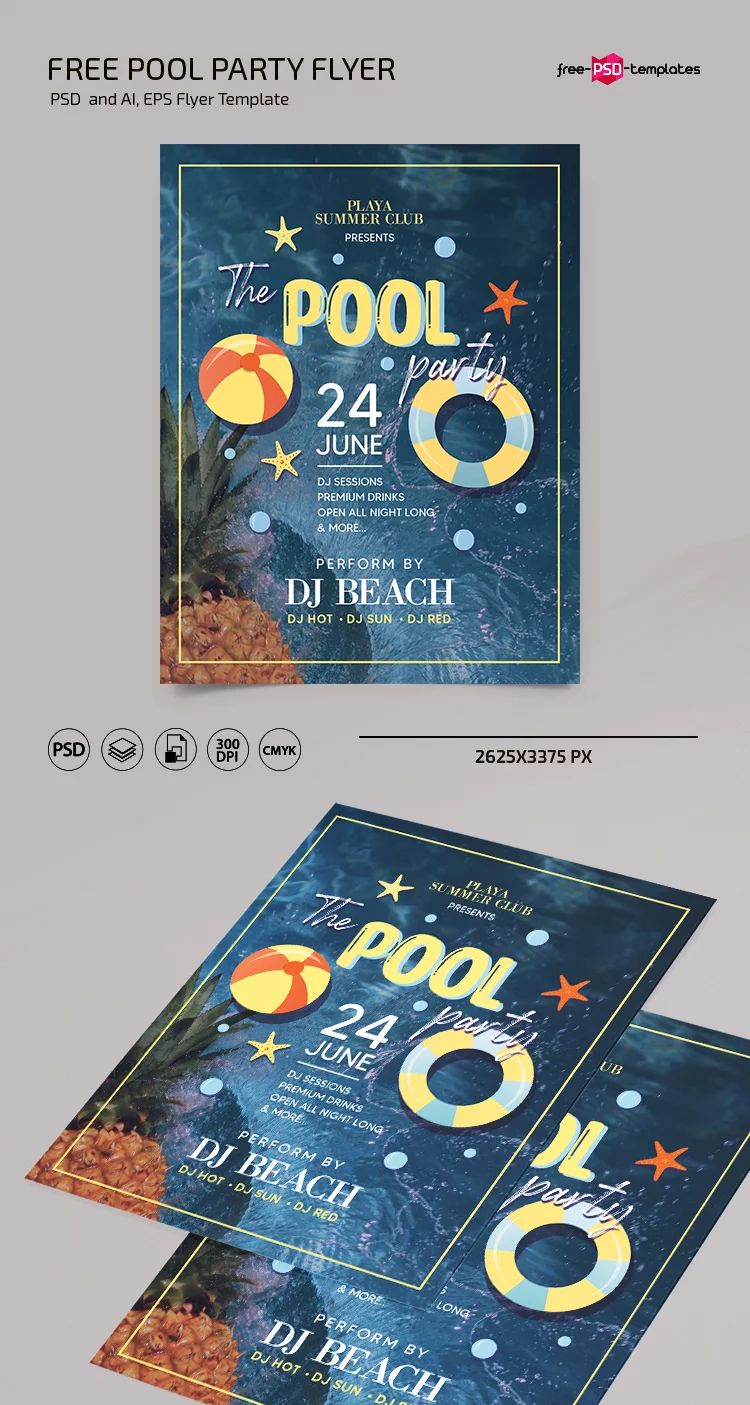 Free Pool Party Flyer Template in PSD + Vector (.ai, .eps)