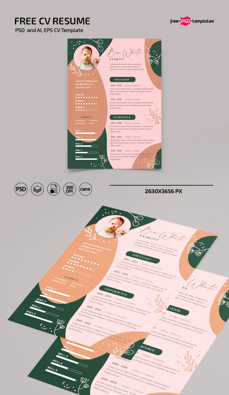 Free CV Florist Resume Cover Letter Template in PSD + Vector (.ai, .eps)