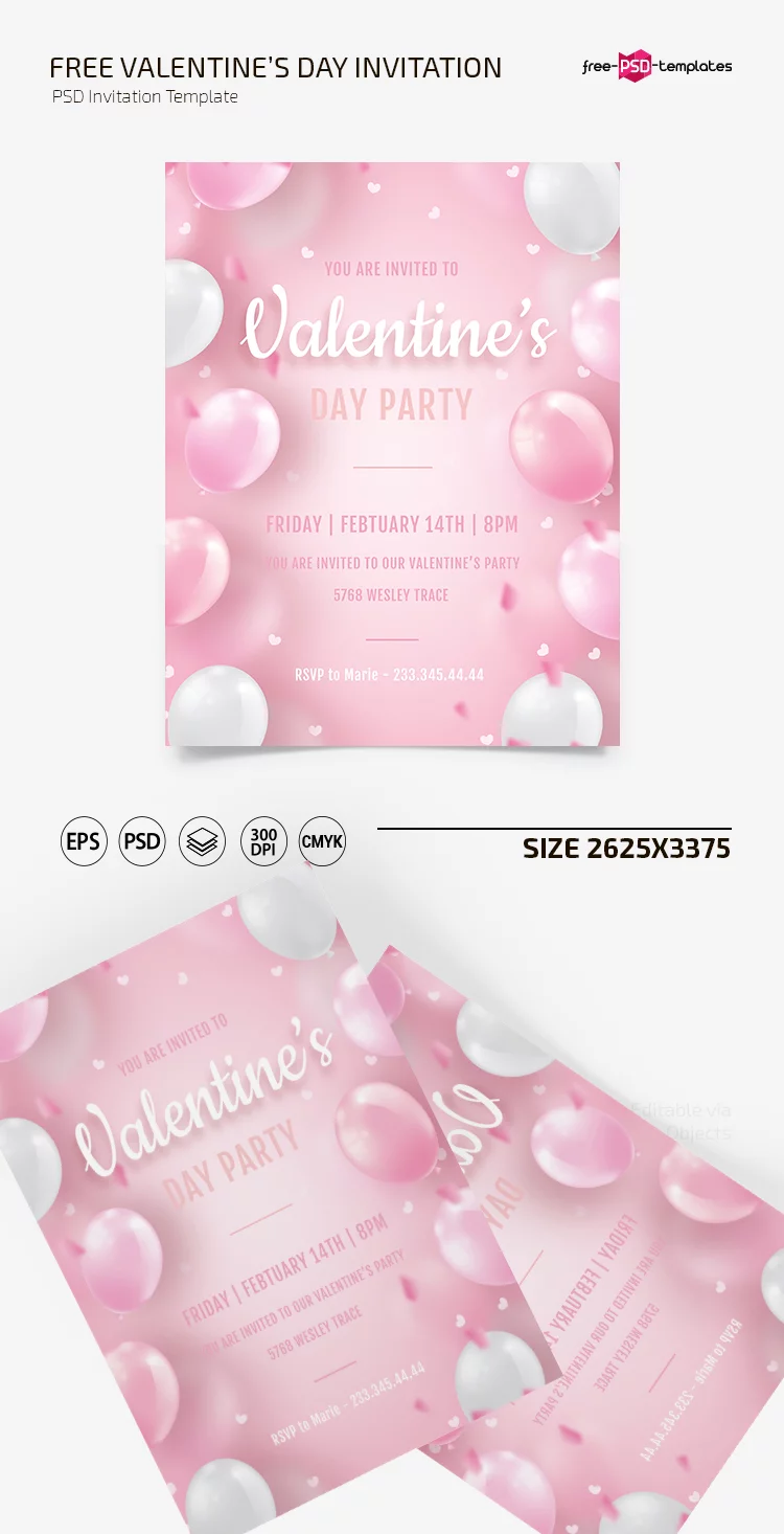 Free Valentine’s Day Invitation Templates in PSD + Vector (.ai+.eps)