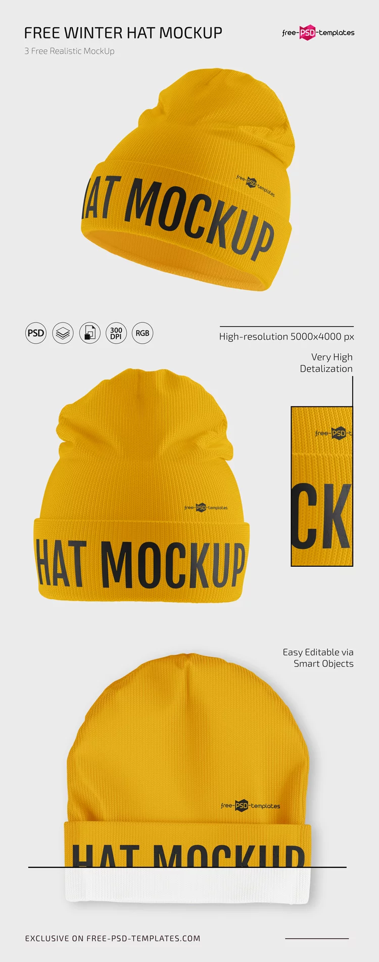 Free Winter Hat Mockups in PSD