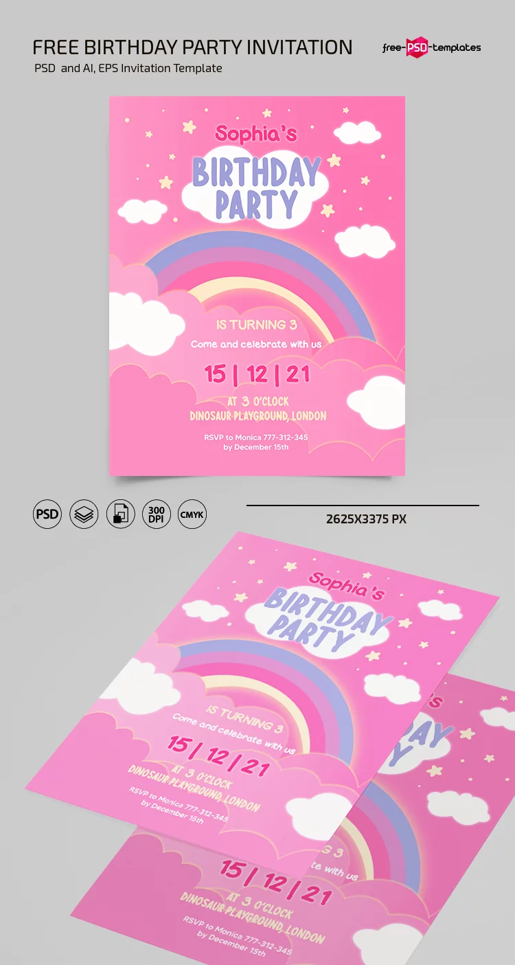 Free Birthday Invitation Template in PSD + Vector (.ai, .eps)