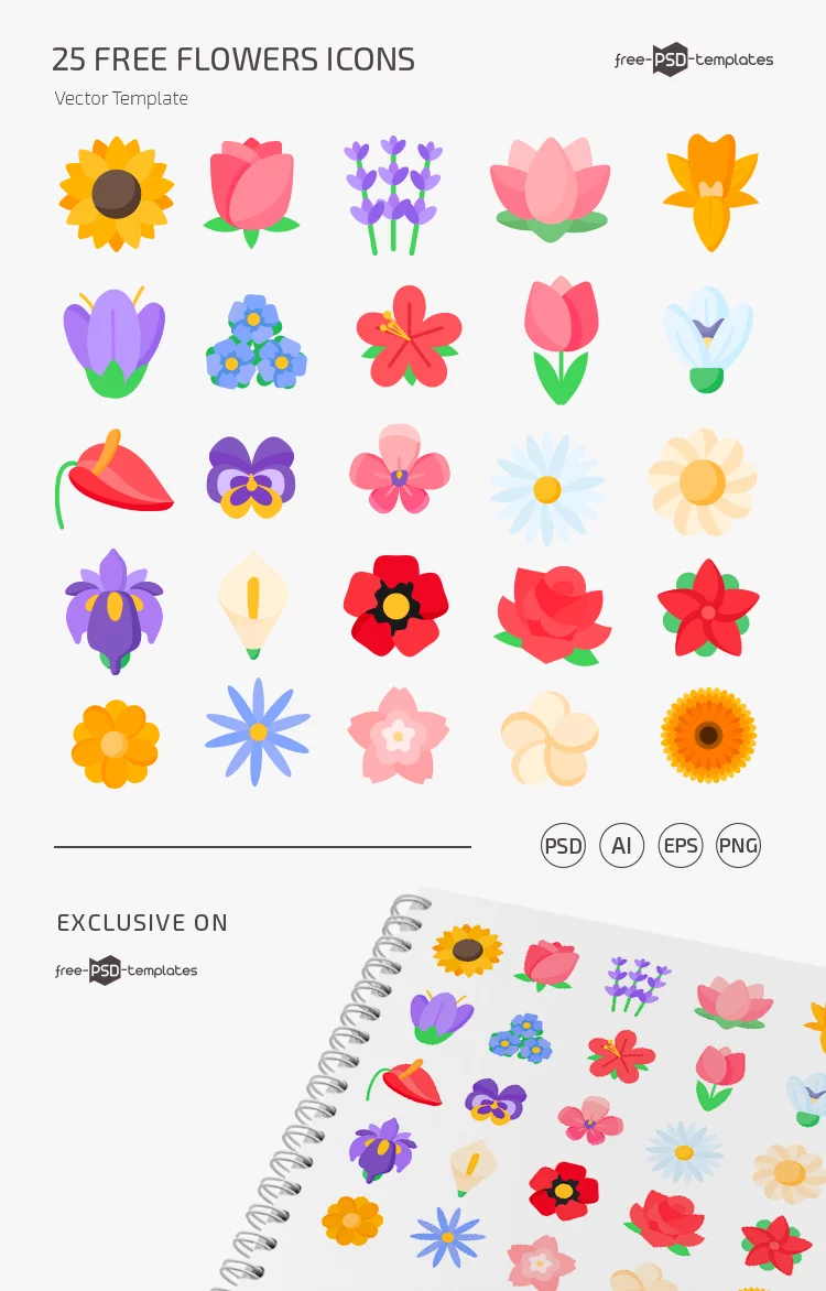 Free Flowers Icons Templates in EPS + PSD