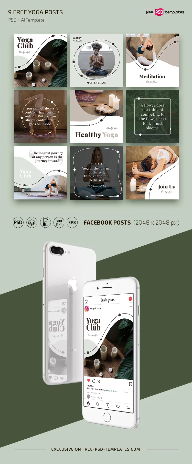Free Yoga Instagram Posts Set Templates in PSD + Vector (.ai+.eps)